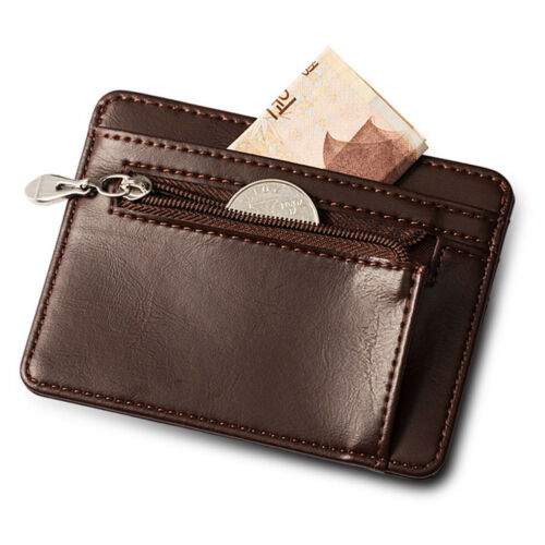 WALLET Mens Minimalist Wallet With Strap - Dark Brown
